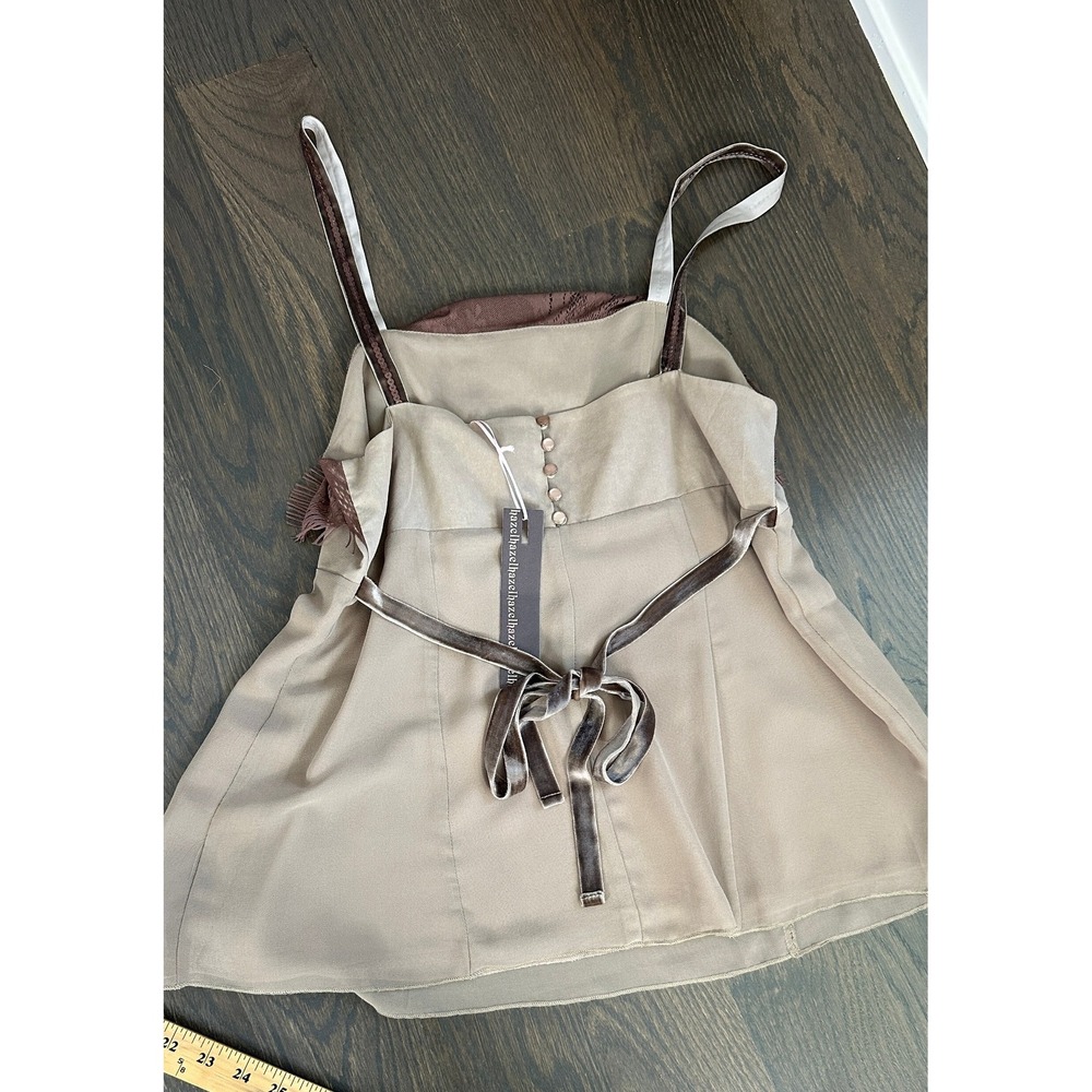 NWT Hazel Hazel Lace Trim Cami Top Brown Beige Boho Y2K Velvet tie back sz S - Picture 10 of 10